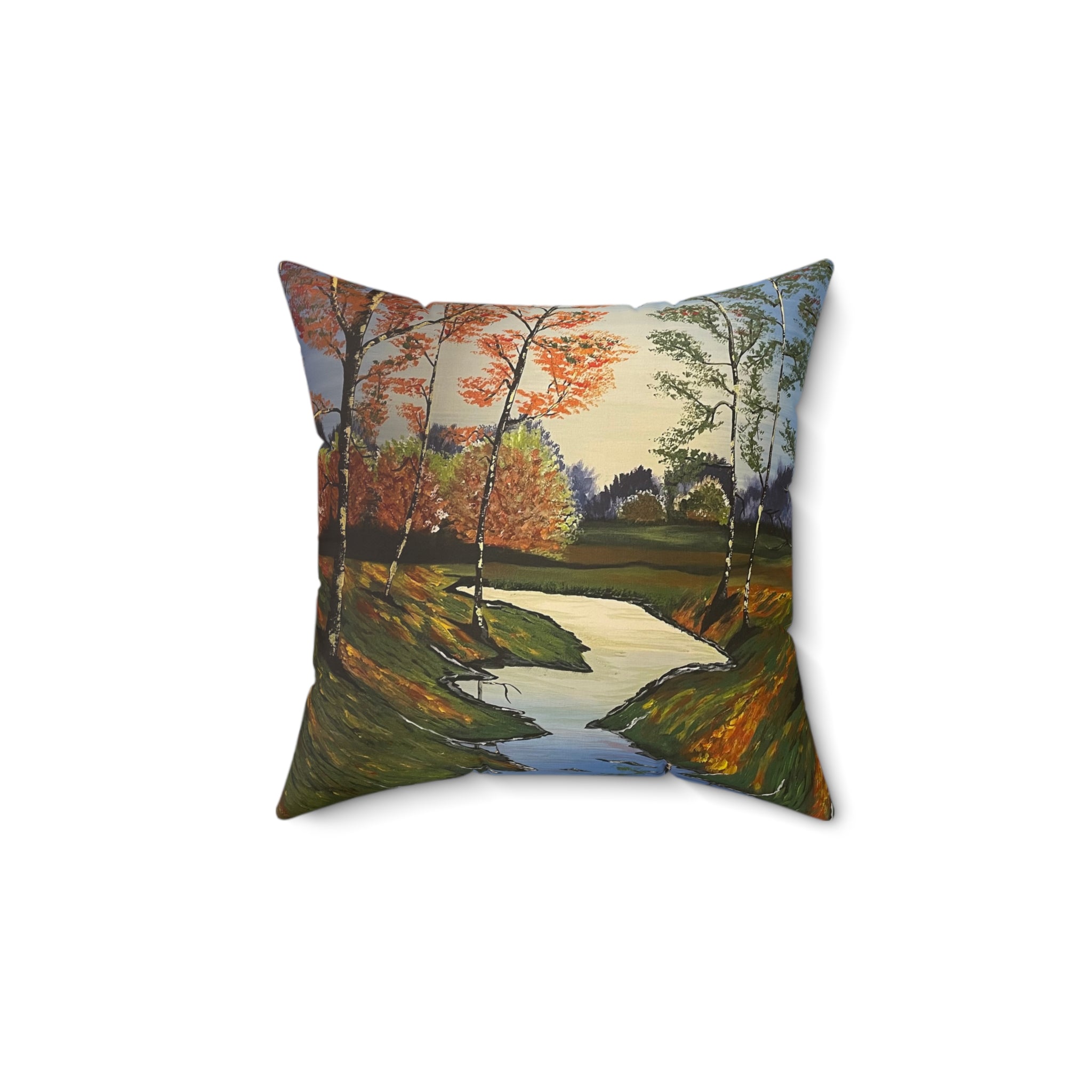 Whispering Birches Square Pillow - Hand Painted Faux Suede Unique Custom Design