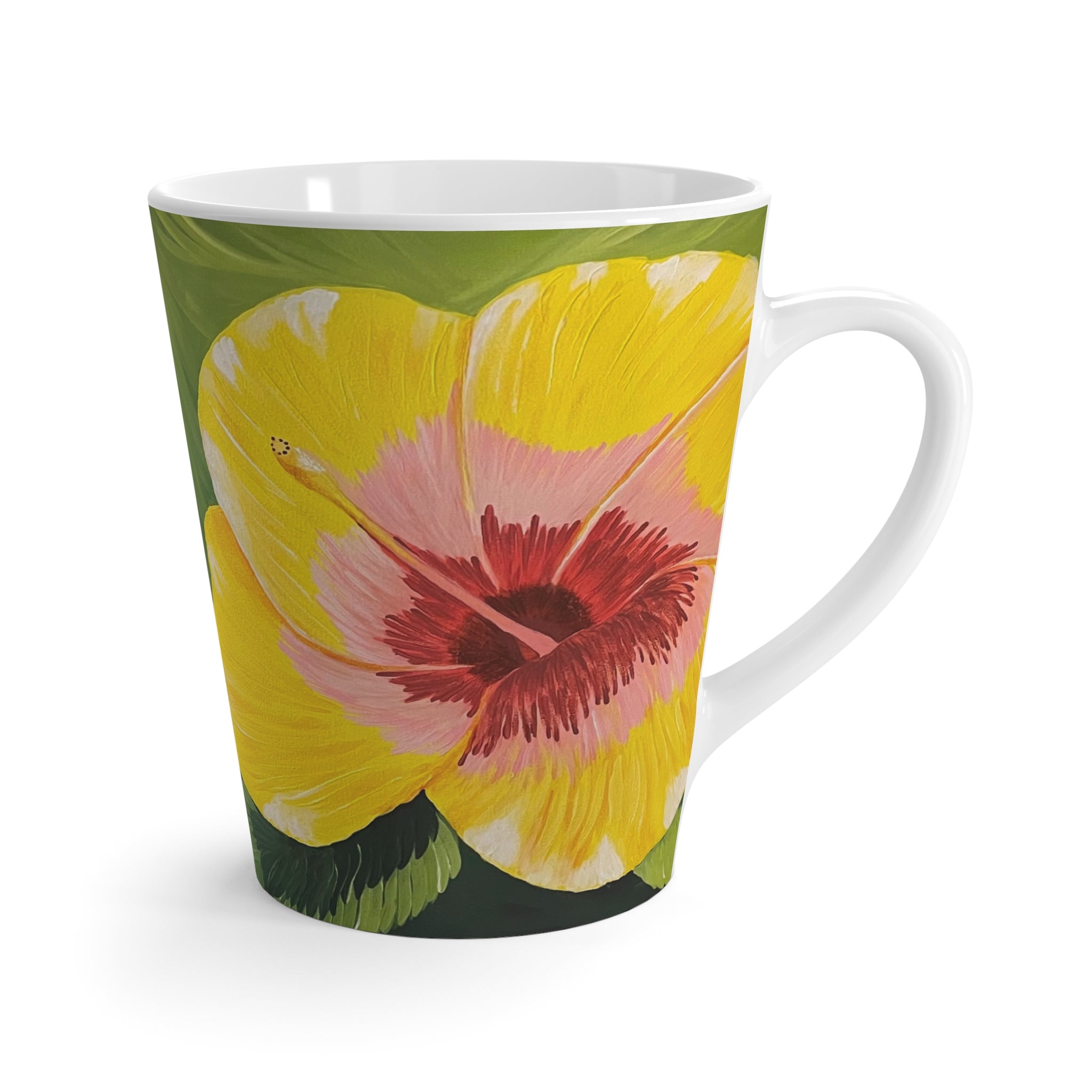 Blushing Sunrise Latte Mug — Tropical Floral Coffee Cup, Bright Island Gift
