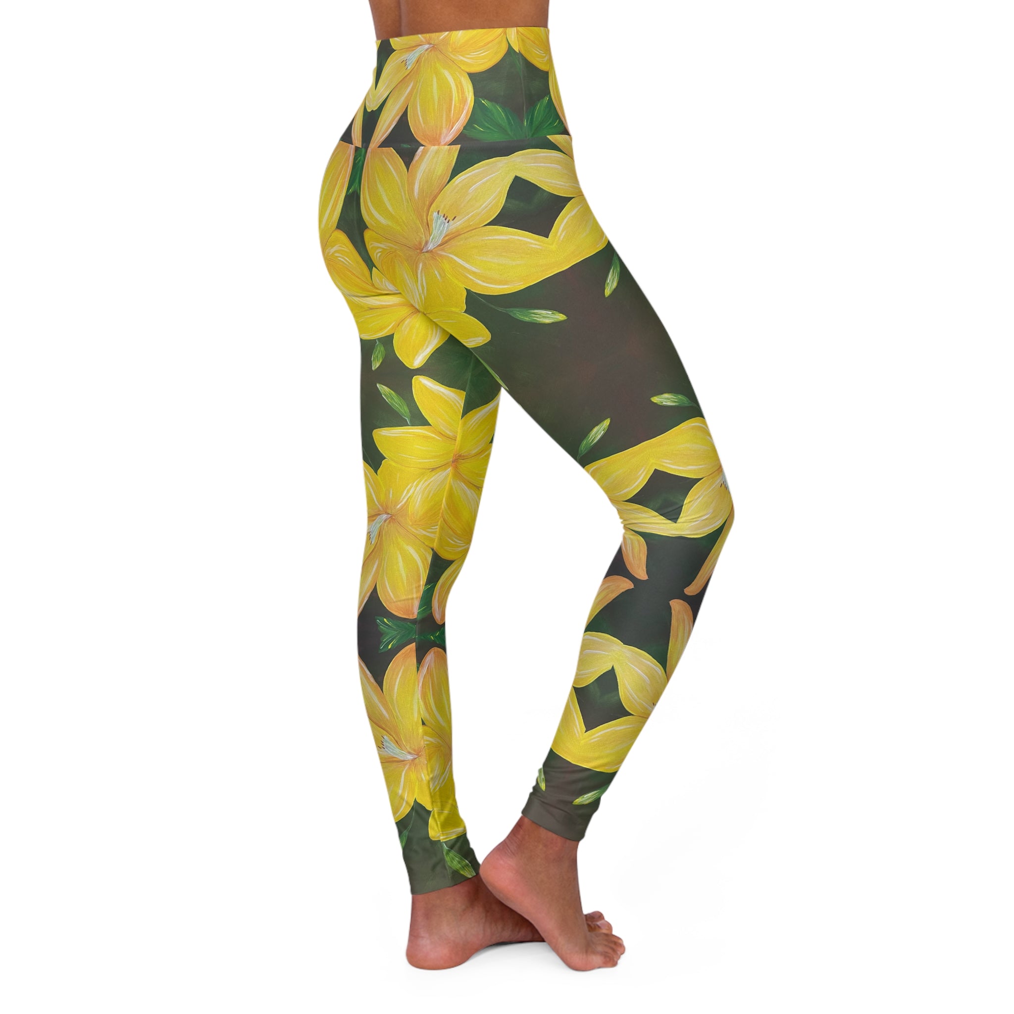Golden Bloom Yoga Leggings - Comfort Fit, Fitness Apparel, Workout Gear, Athleisure, Gift for Yoga Lovers