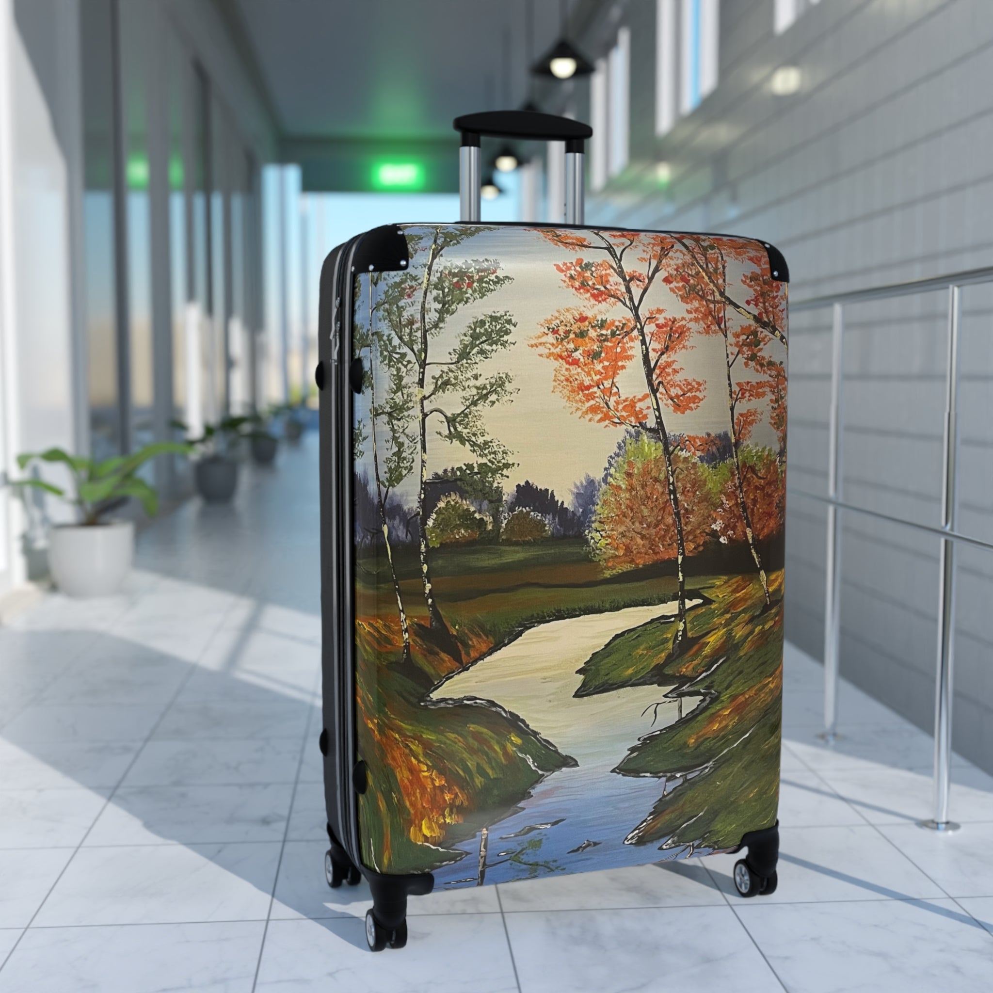 Whispering Birches Handprinted Colorful Suitcase