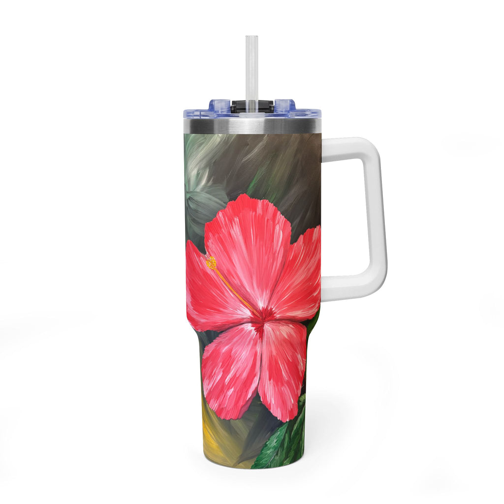 Hibiscus Hues 40oz  Vacuum Tumbler — Insulated Travel Mug with Straw