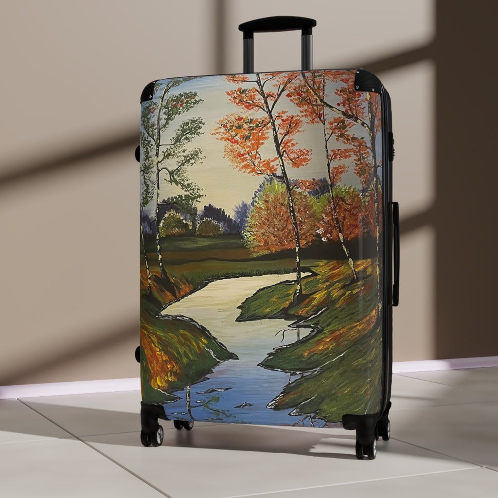 Whispering Birches Handprinted Colorful Suitcase