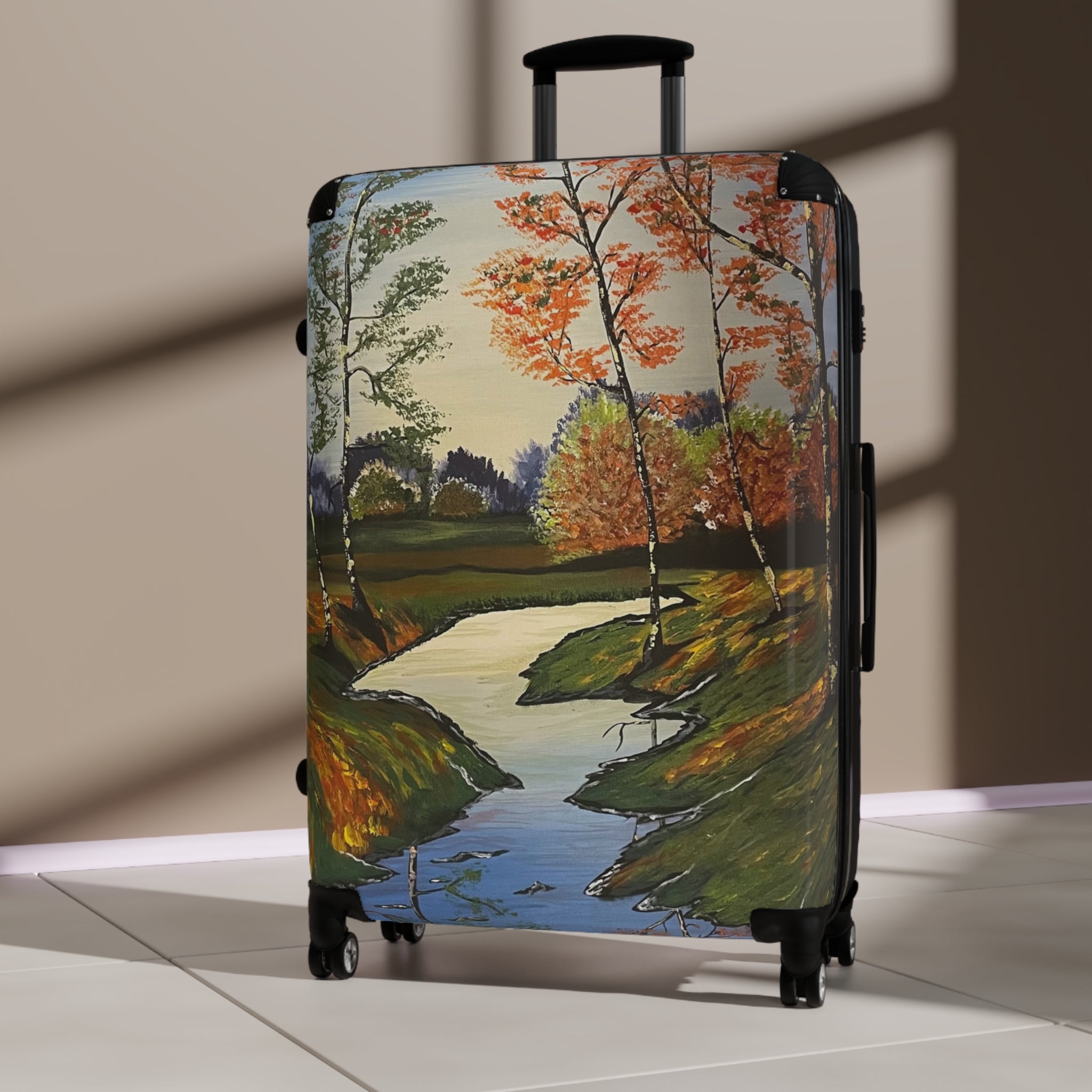 Whispering Birches Handprinted Colorful Suitcase