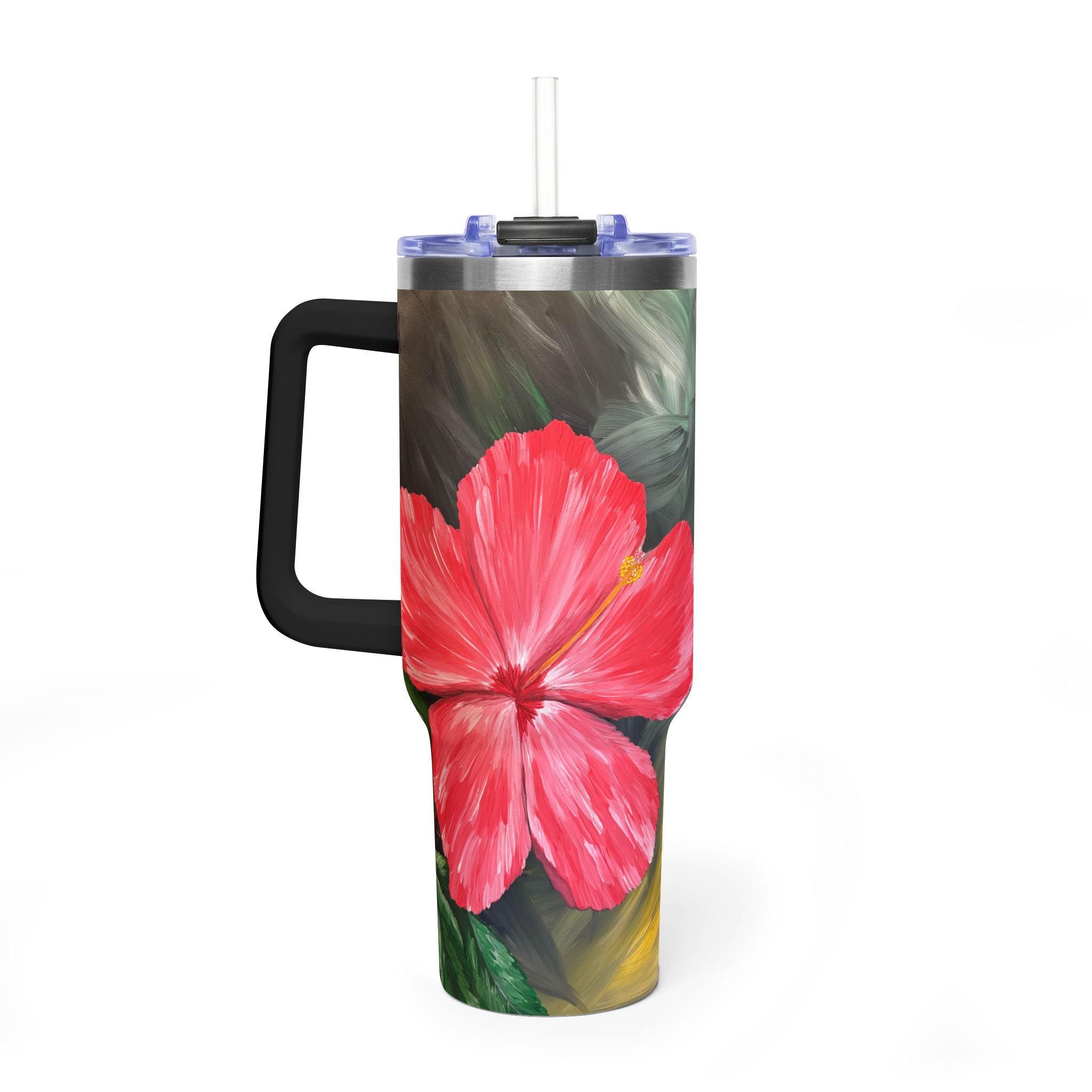 Hibiscus Hues 40oz  Vacuum Tumbler — Insulated Travel Mug with Straw