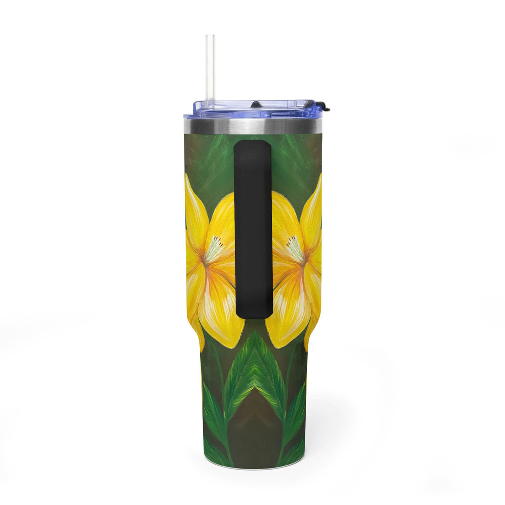 Golden Bloom 40oz  Vacuum Tumbler — Insulated Travel Mug with Straw