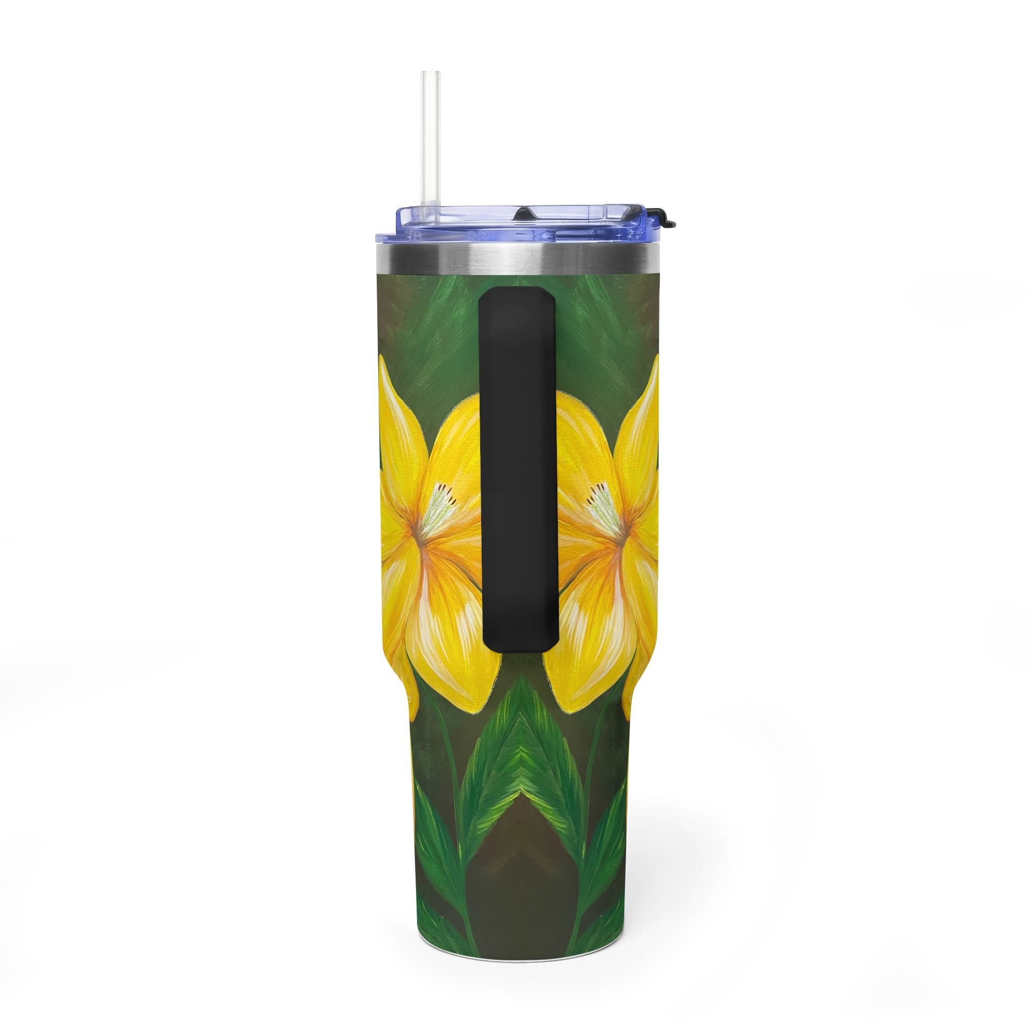 Golden Bloom 40oz  Vacuum Tumbler — Insulated Travel Mug with Straw