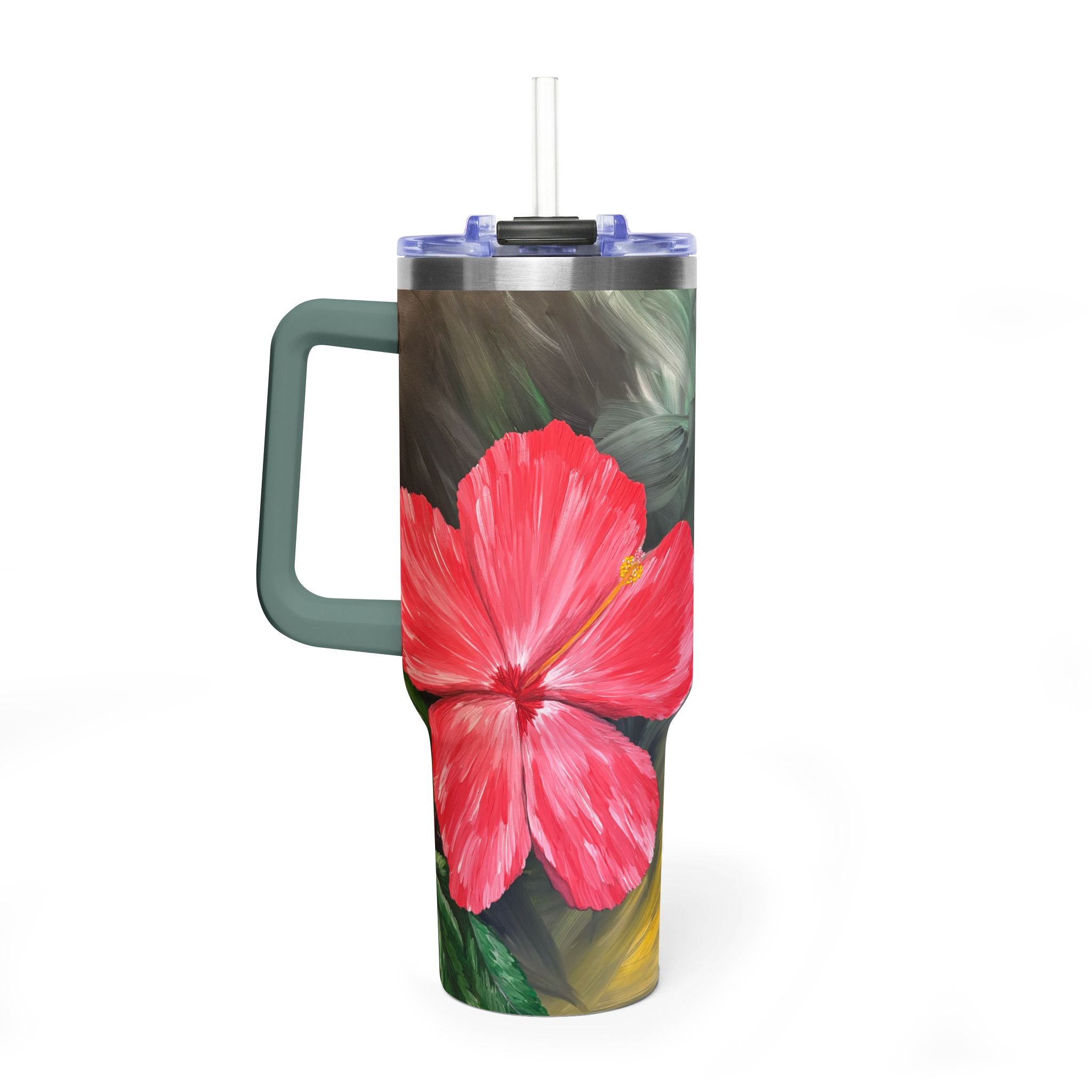 Hibiscus Hues 40oz  Vacuum Tumbler — Insulated Travel Mug with Straw