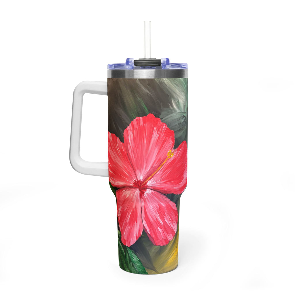 Hibiscus Hues 40oz  Vacuum Tumbler — Insulated Travel Mug with Straw