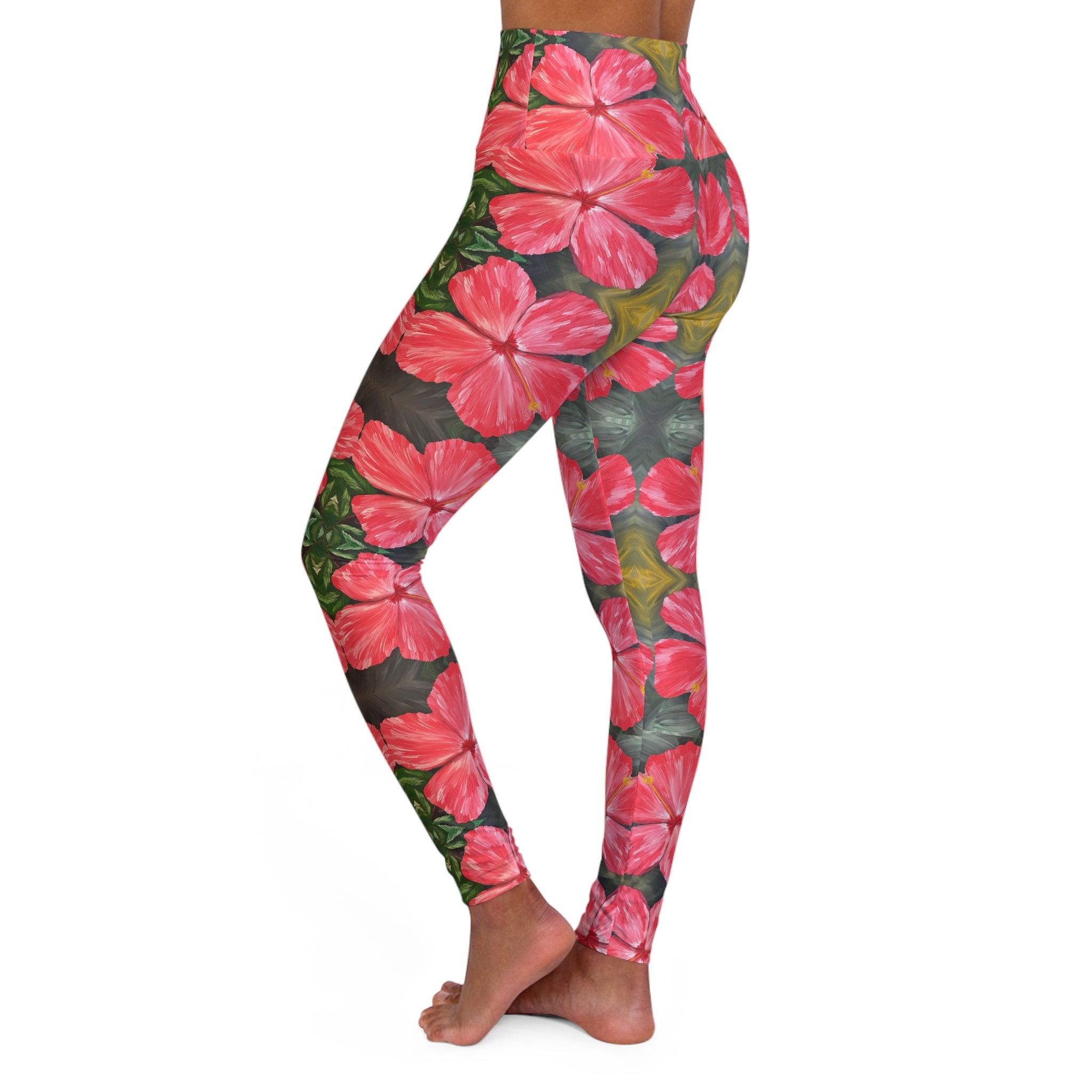 Hibiscus Hues Yoga Leggings - Comfort Fit, Fitness Apparel, Workout Gear, Athleisure, Gift for Yoga Lovers