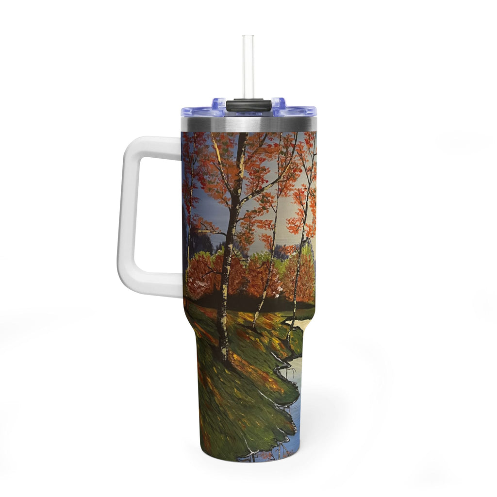 Whispering Birches 40oz  Vacuum Tumbler — Insulated Travel Mug with Straw