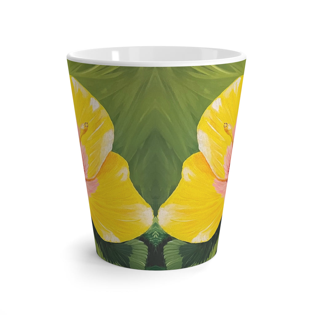 Blushing Sunrise Latte Mug — Tropical Floral Coffee Cup, Bright Island Gift