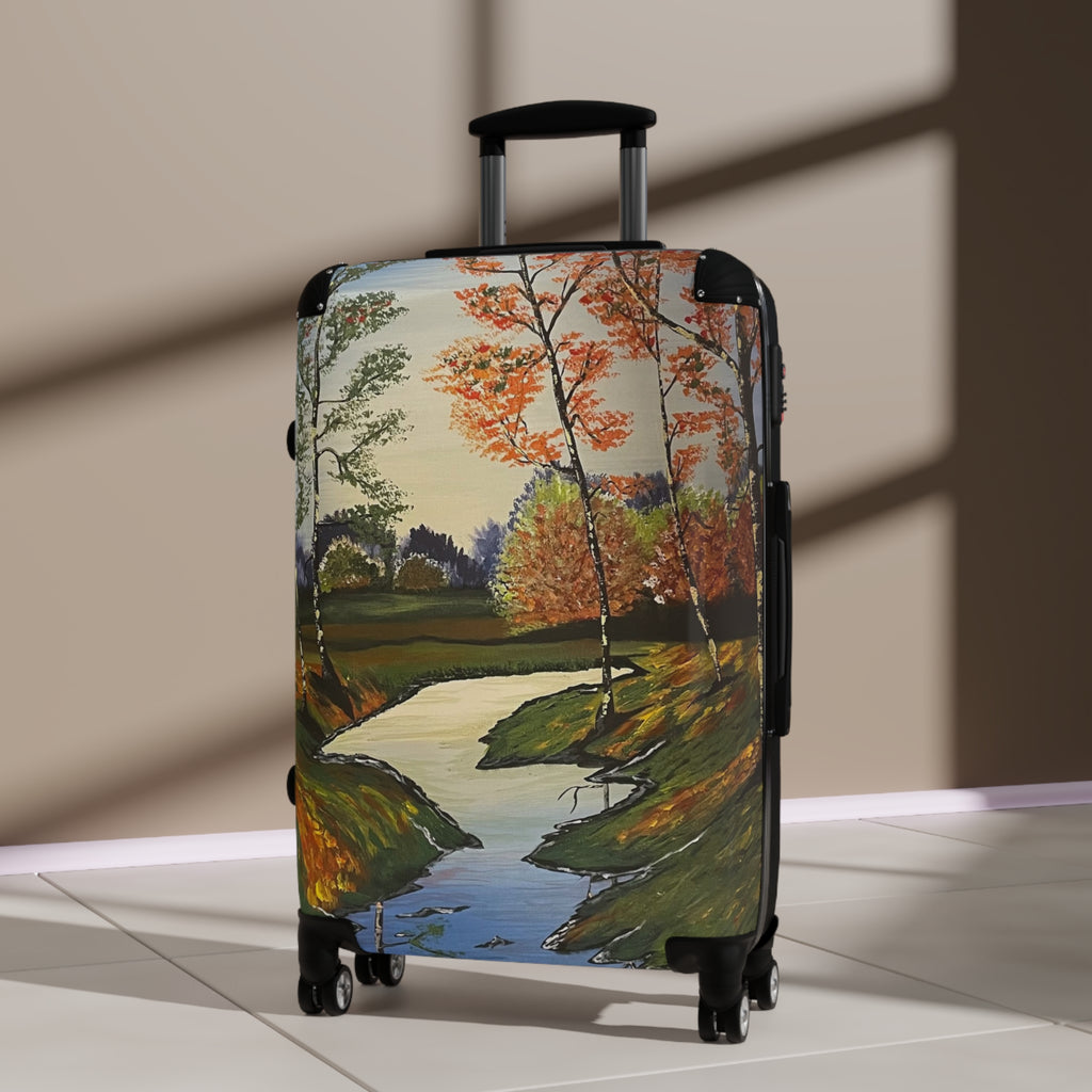 Whispering Birches Handprinted Colorful Suitcase