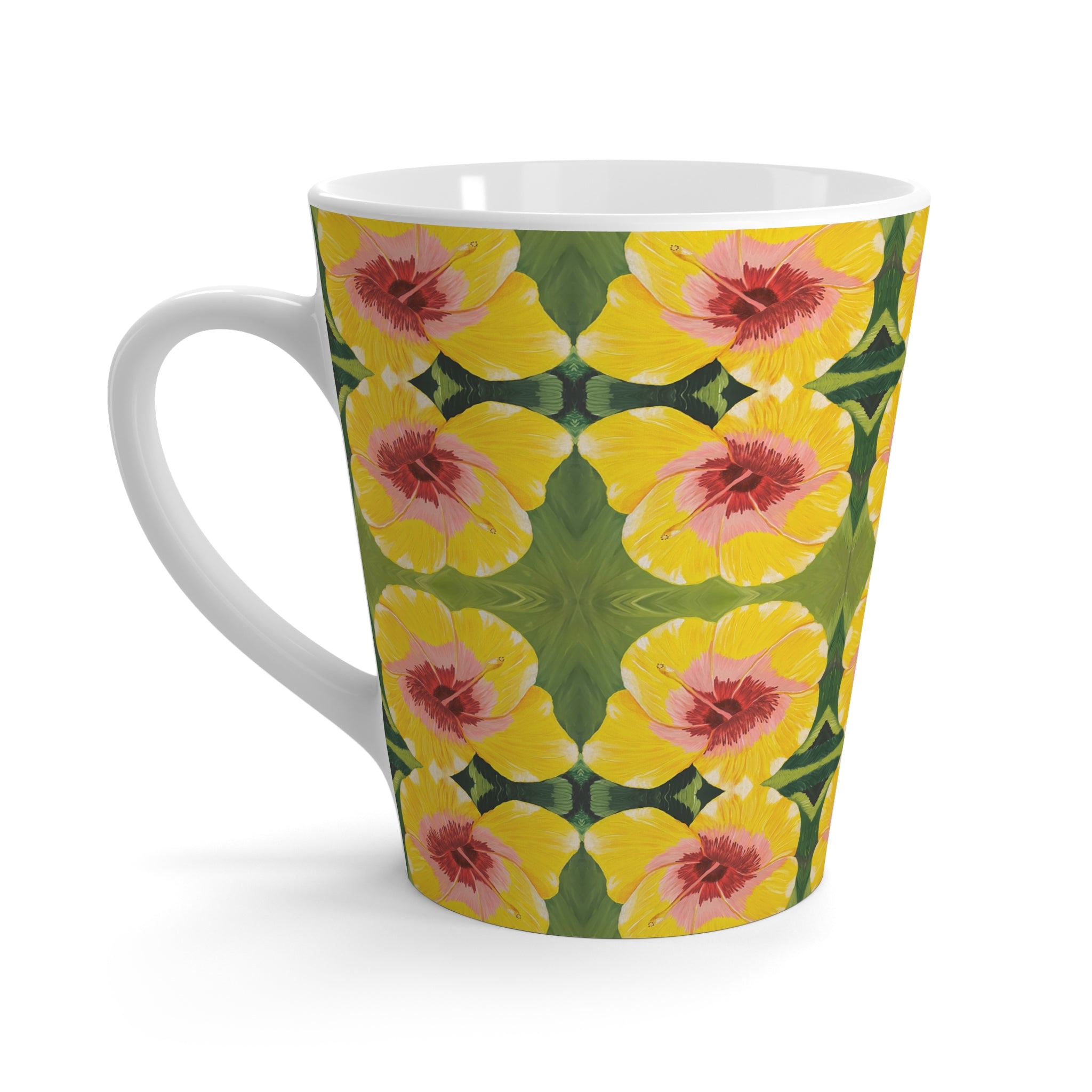 Blushing Sunrise Latte Mug — Tropical Floral Coffee Cup, Bright Island Gift