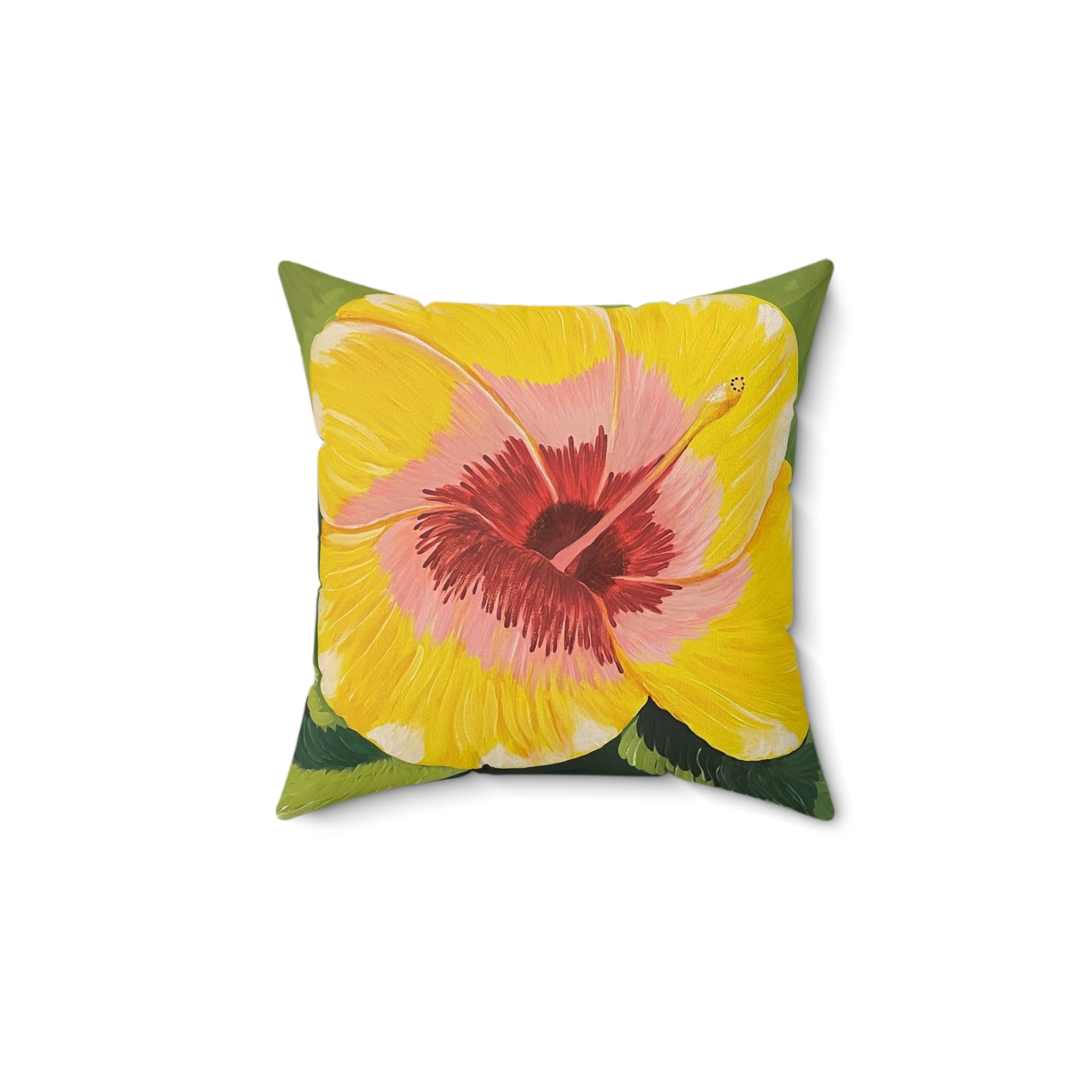 Blushing Sunrise Square Pillow - Hand Painted Faux Suede Unique Custom Design