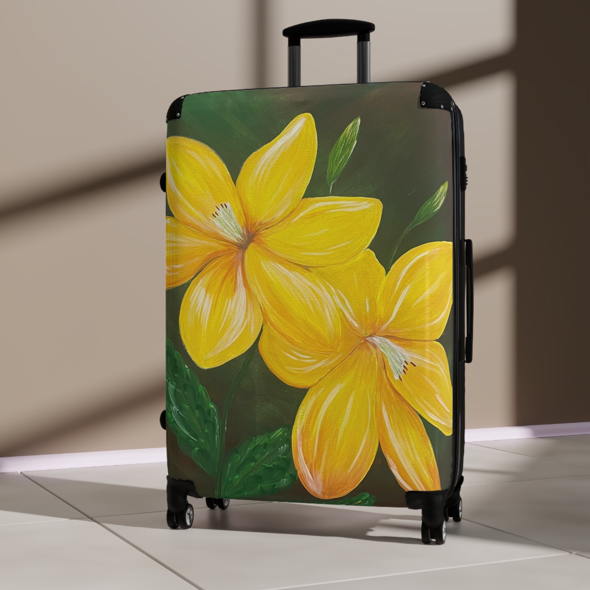 Golden Bloom Handprinted Colorful Suitcase