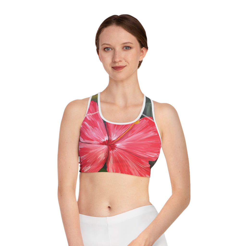 Hibiscus Hues Sports Bra, Activewear for Yoga, Workout Gear, Gift for Fitness Lovers, Exercise Top, Beachwear
