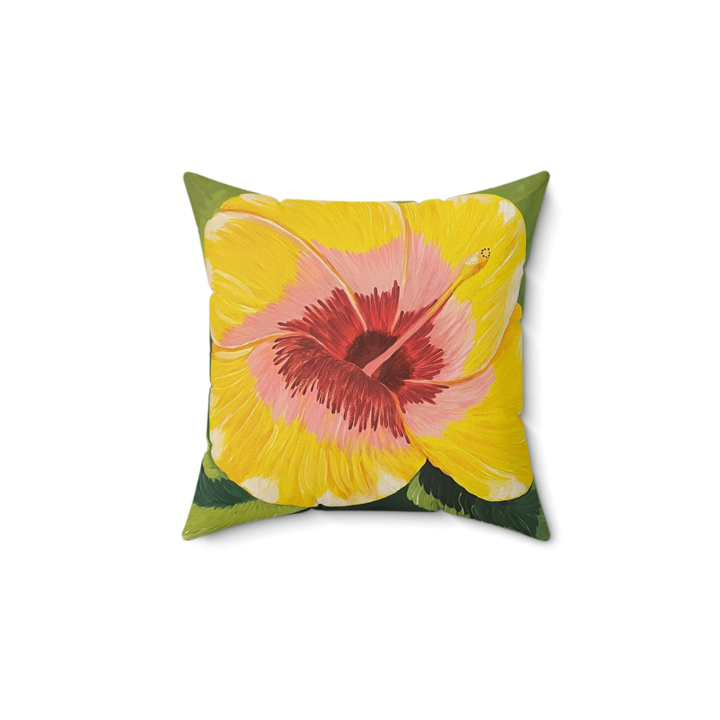 Blushing Sunrise Square Pillow - Hand Painted Faux Suede Unique Custom Design