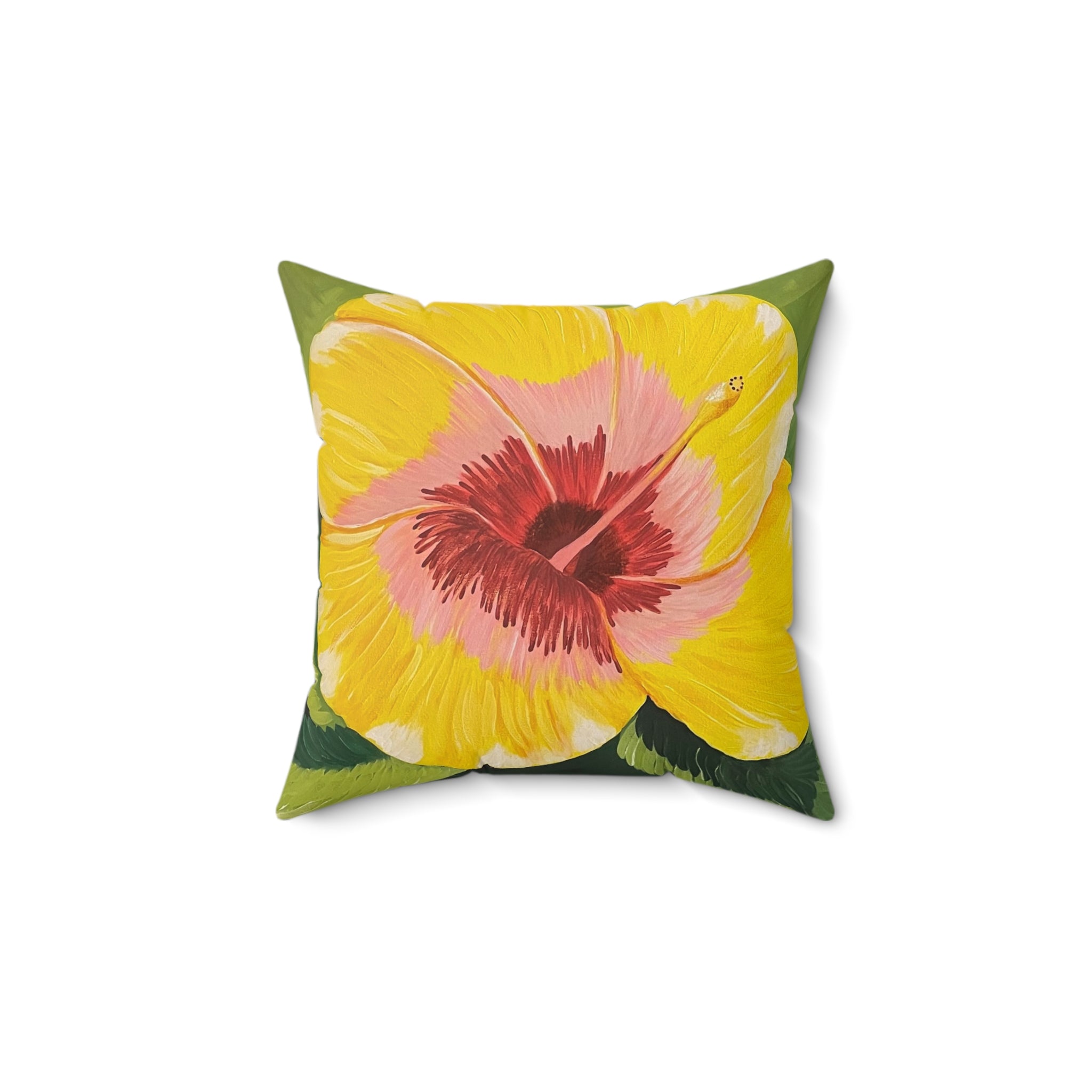 Blushing Sunrise Square Pillow - Hand Painted Faux Suede Unique Custom Design