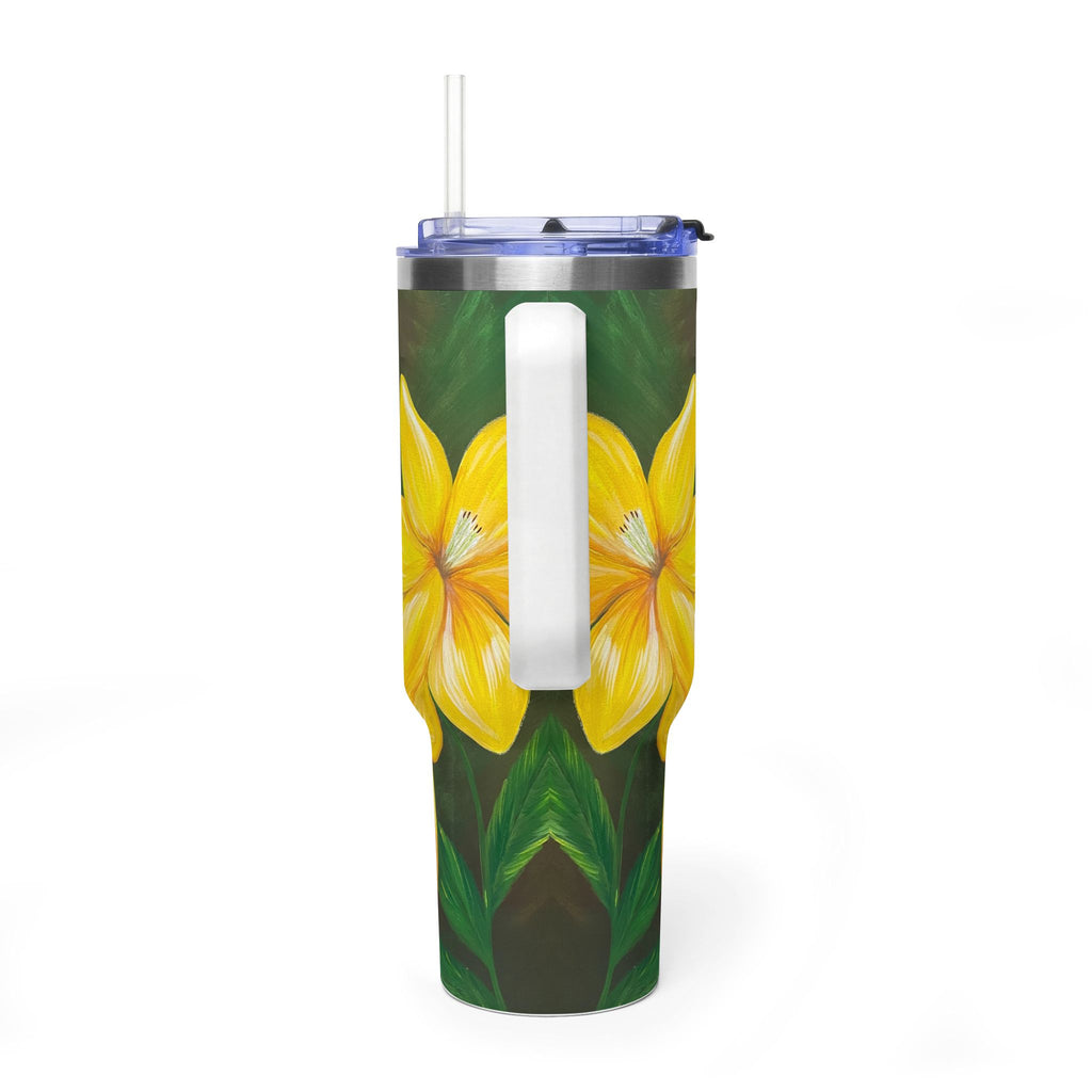 Golden Bloom 40oz  Vacuum Tumbler — Insulated Travel Mug with Straw