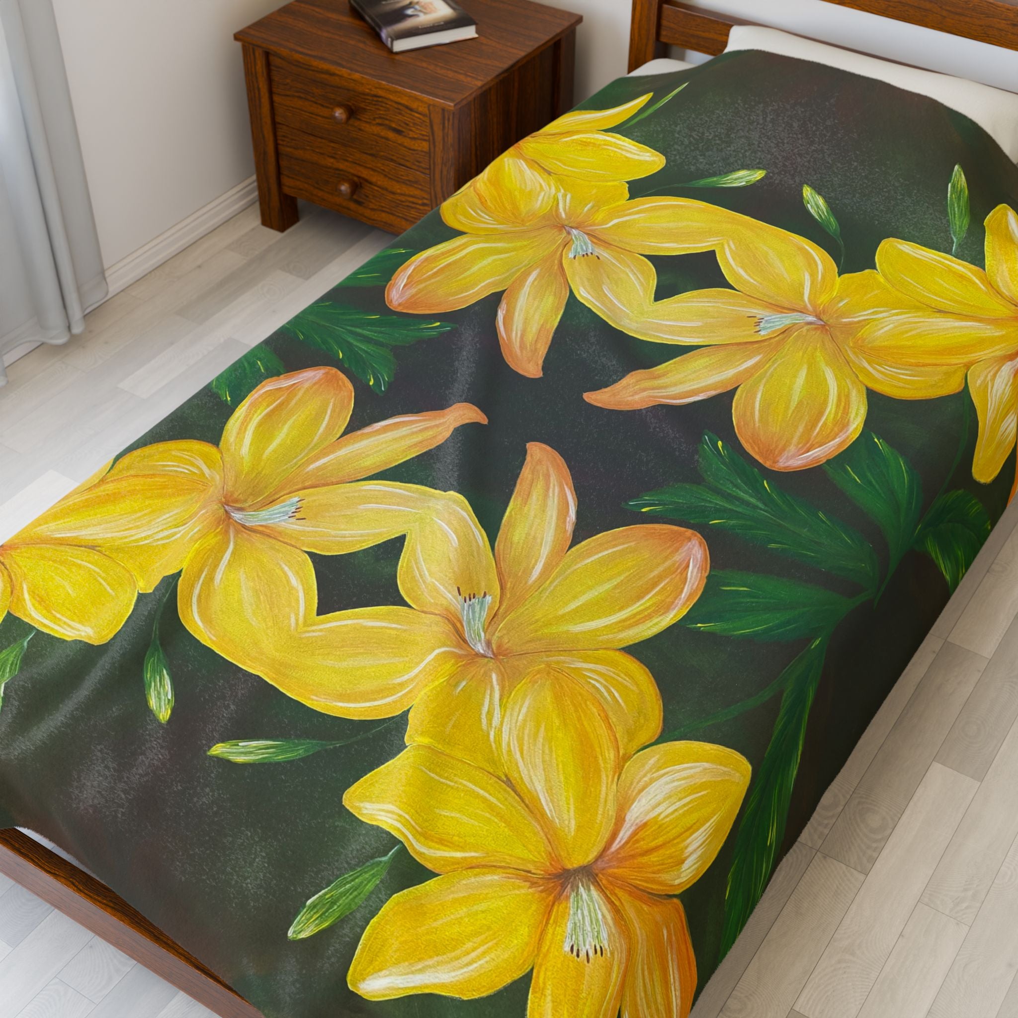 Golden Bloom Plush Blanket Hand Painted Custom Designs Unique