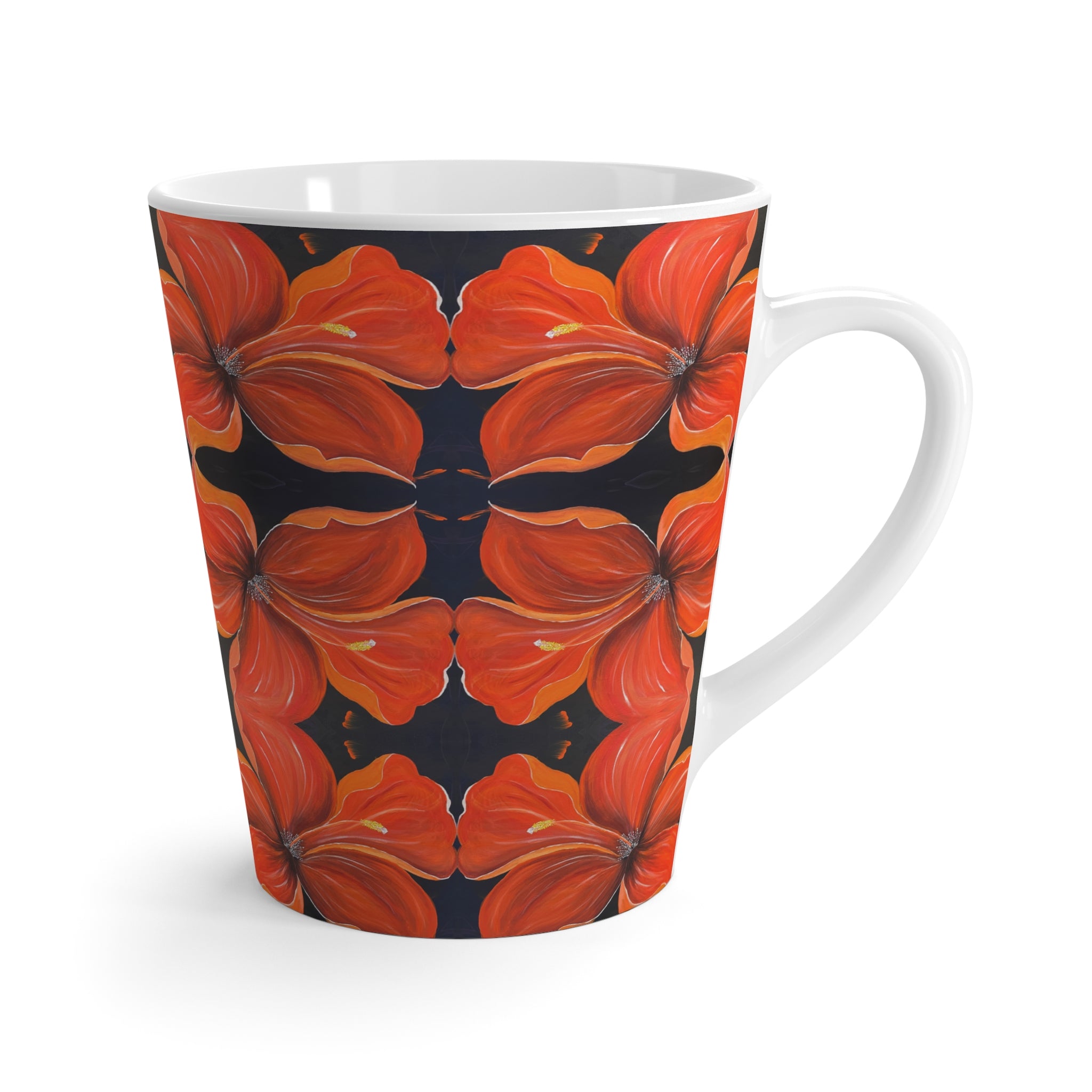 Scarlet Veil Latte Mug — Tropical Floral Coffee Cup, Bright Island Gift