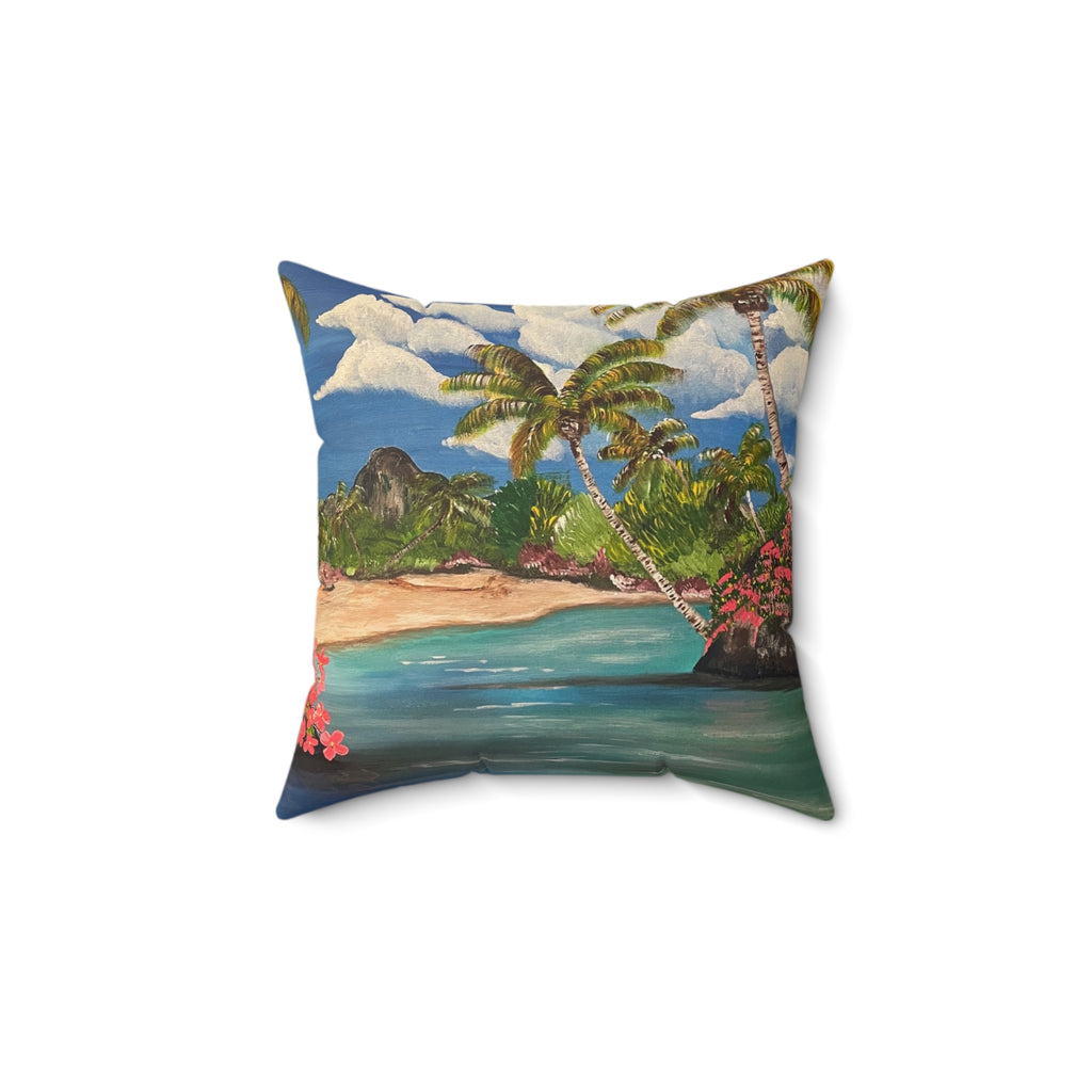 Blooming Paradise Square Pillow Hand Painted Design
