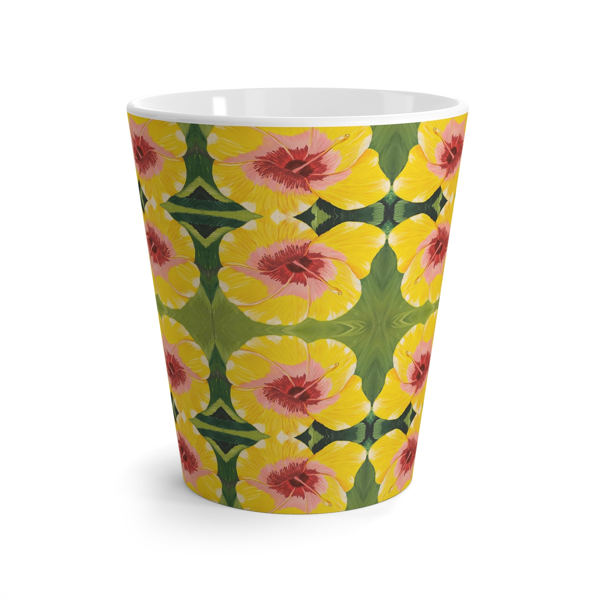 Blushing Sunrise Latte Mug — Tropical Floral Coffee Cup, Bright Island Gift