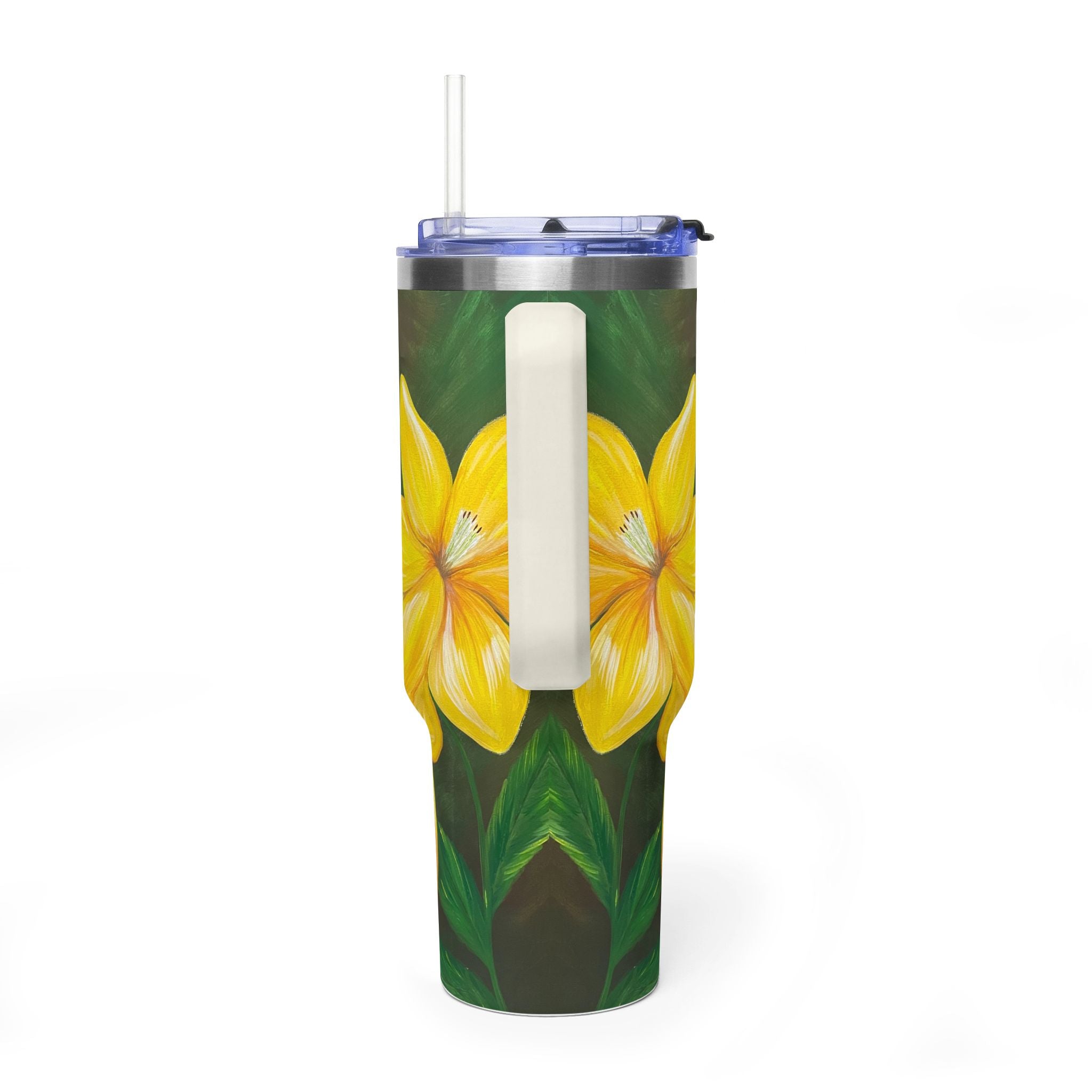 Golden Bloom 40oz  Vacuum Tumbler — Insulated Travel Mug with Straw