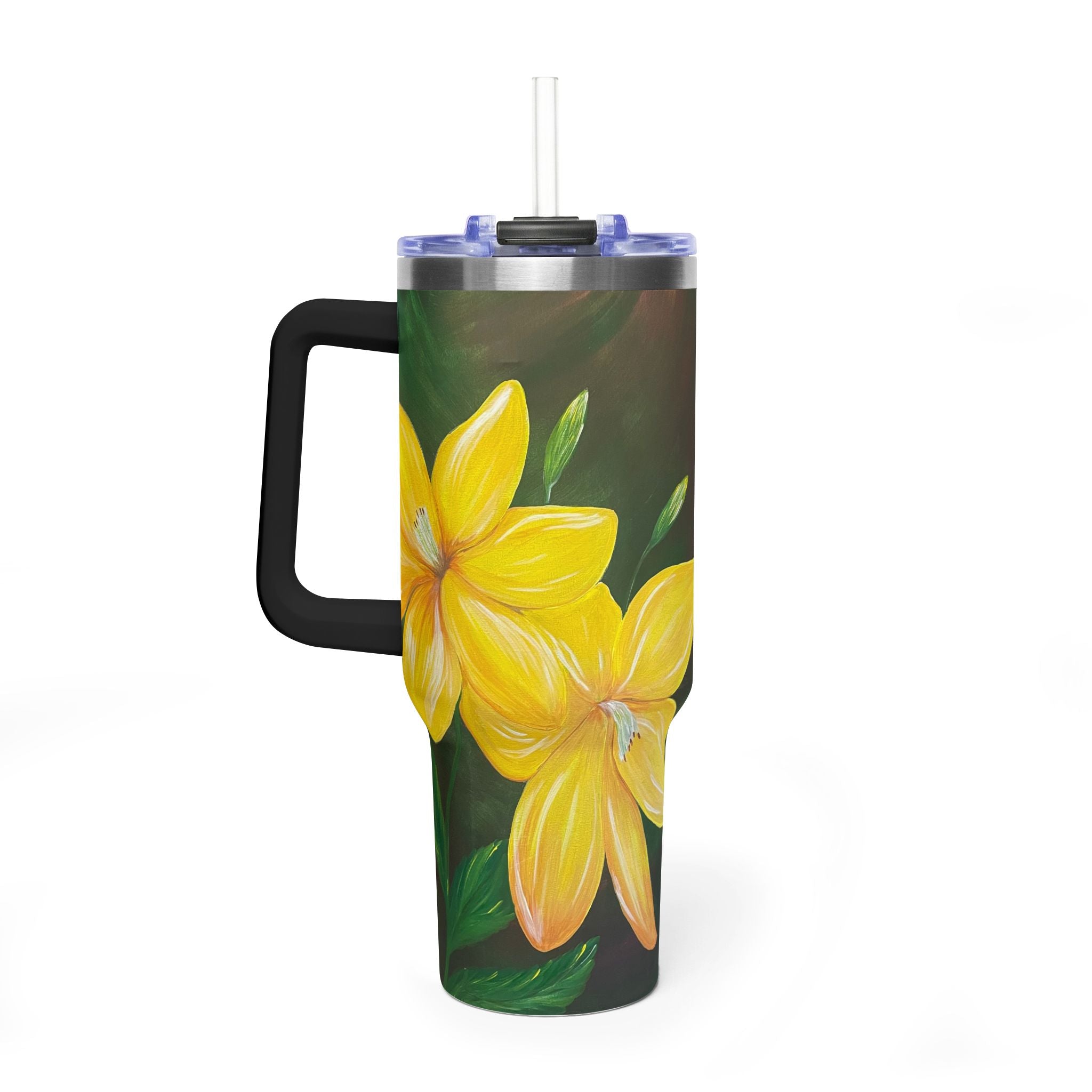 Golden Bloom 40oz  Vacuum Tumbler — Insulated Travel Mug with Straw