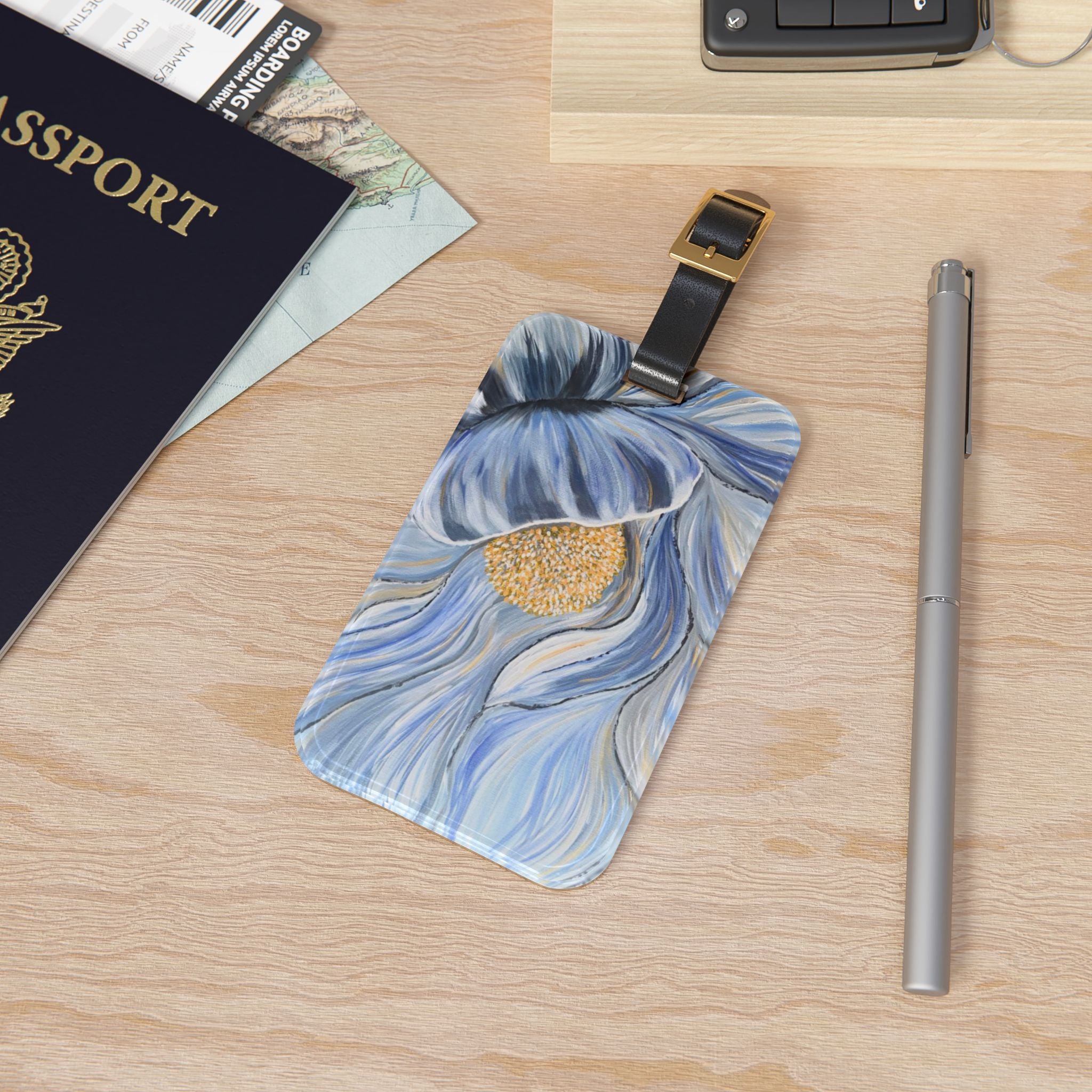 Velvet Current Luggage Tag — Watercolor Poppy Design Travel ID