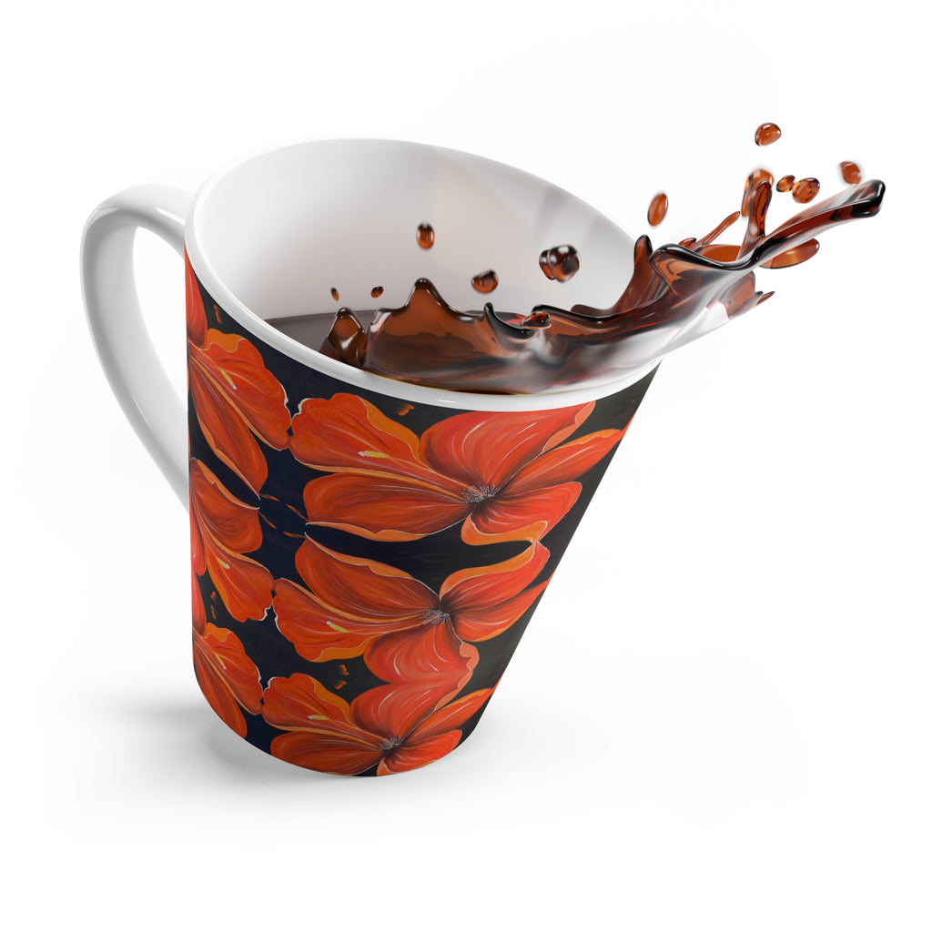 Scarlet Veil Latte Mug — Tropical Floral Coffee Cup, Bright Island Gift