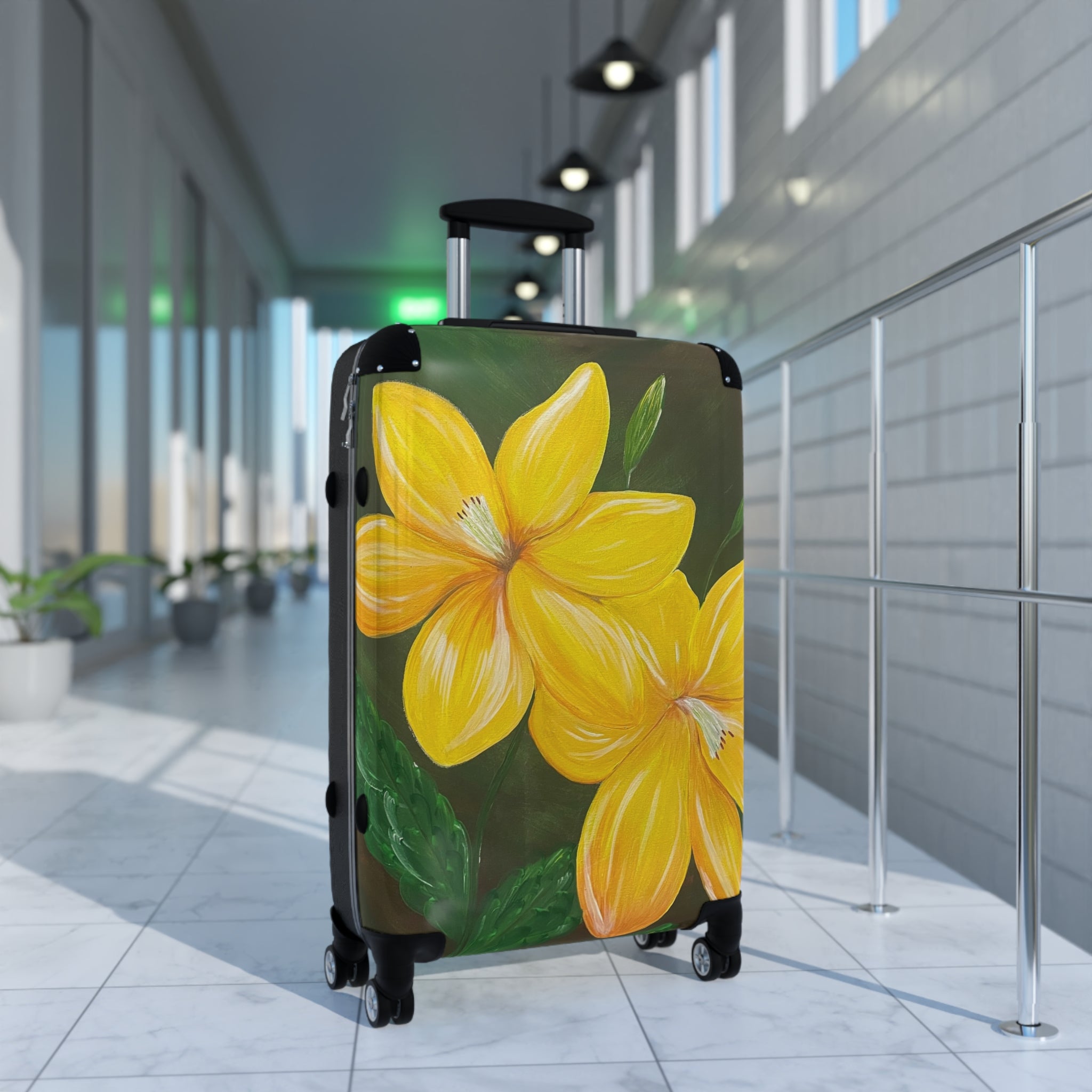 Golden Bloom Handprinted Colorful Suitcase