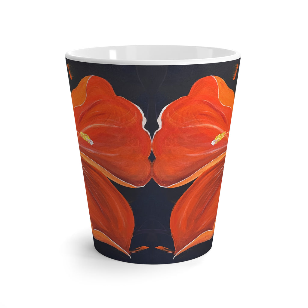 Scarlet Veil Latte Mug — Tropical Floral Coffee Cup, Bright Island Gift