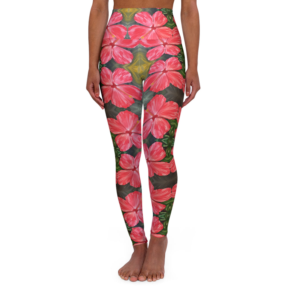 Hibiscus Hues Yoga Leggings - Comfort Fit, Fitness Apparel, Workout Gear, Athleisure, Gift for Yoga Lovers