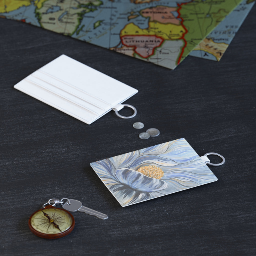 Velvet Current Leather Card Holder — Elegant Watercolor Daisy Card Wallet
