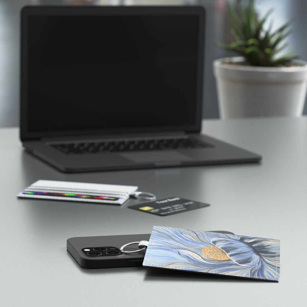 Velvet Current Leather Card Holder — Elegant Watercolor Daisy Card Wallet