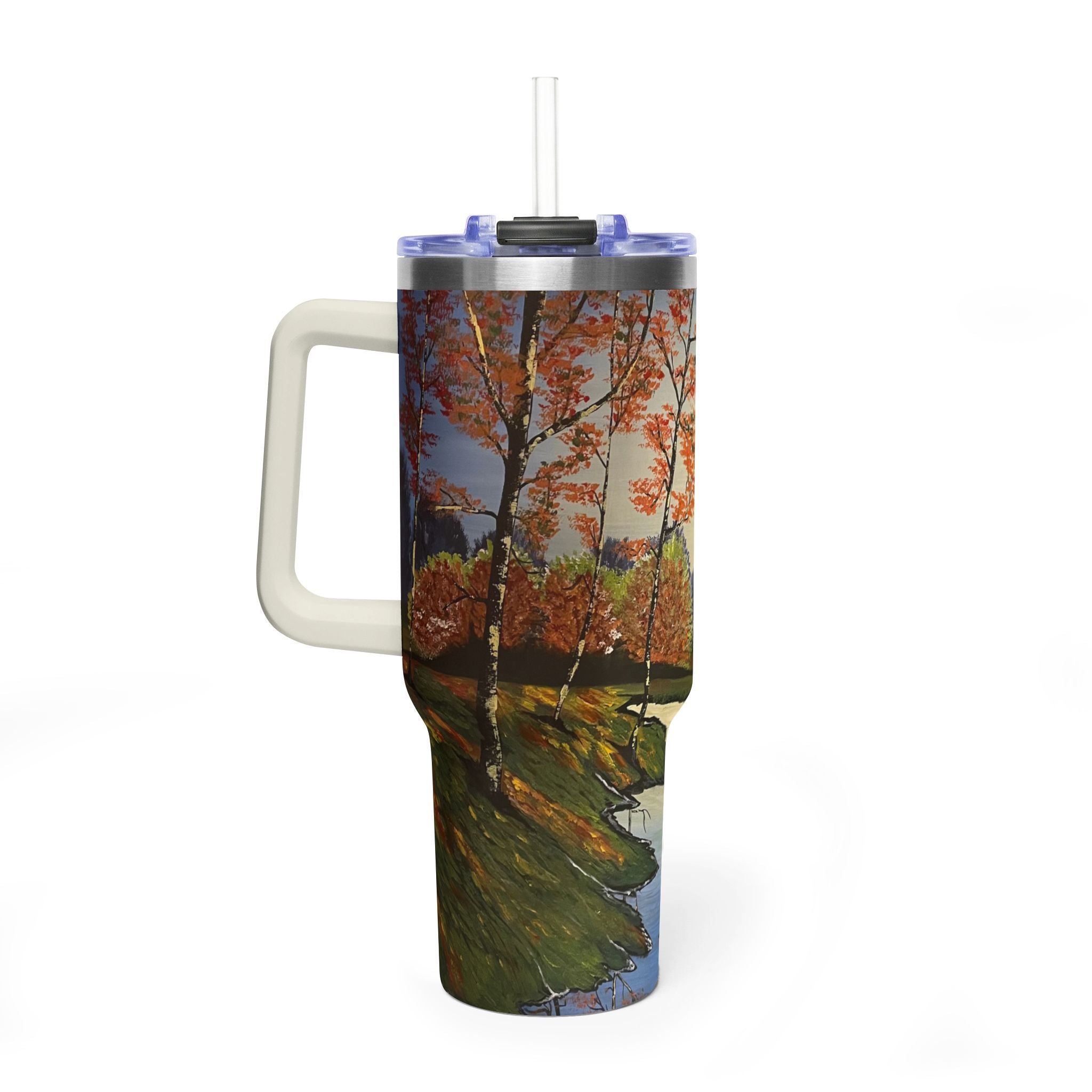 Whispering Birches 40oz  Vacuum Tumbler — Insulated Travel Mug with Straw
